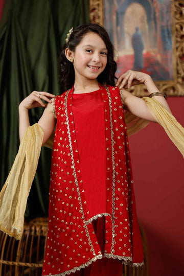 KDD-03017 | Red & Gold | Formal 3 Piece Suit | Viscose Raw Silk